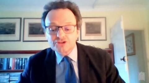 Peter Aldous MP speaking in a Westminster Hall debate via video link